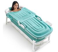 Warmiehomy 152 x 62 x 54cm Foldable Bathtub Adults, Portable Folding Bathtub with Cover, Soap Basket, Neck Pillow, Massage Rollers, Bathroom Warm Spa Sauna for Adults Kids,Green