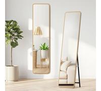 Warmiehomy 160X40cm Wooden Frame Full Length Mirror, Rectangular Standing Full Body Mirror, Hanging or Leaning Against Wall for Bedroom Cloakroom Living Room, Natural