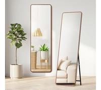 Warmiehomy 160X50cm Wooden Frame Full Length Mirror, Rectangular Standing Full Body Mirror, Hanging or Leaning Against Wall for Bedroom Cloakroom Living Room, Walnut