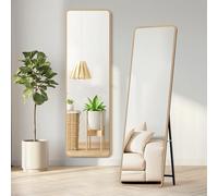 Warmiehomy 160X50cm Wooden Frame Full Length Mirror, Rectangular Standing Full Body Mirror, Hanging or Leaning Against Wall for Bedroom Cloakroom Living Room, Natural
