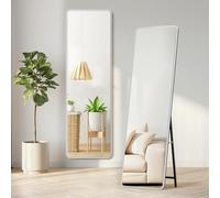 Warmiehomy 160X50cm Wooden Frame Full Length Mirror, Rectangular Standing Full Body Mirror, Hanging or Leaning Against Wall for Bedroom Cloakroom Living Room, White