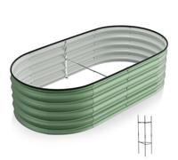 Warmiehomy 160x80x42cm Extra Large Raised Beds for Garden, Metal Planter Box Outdoor with Reinforced Rods, Rounded Galvanised Bottomless Raised Beds for Vegetables, Flowers and Herbs, Green