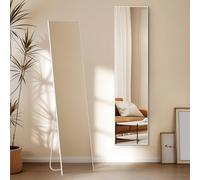 Warmiehomy 165x40cm Long Mirror Full Length Standing Rectangular Full Body Floor Mirror with Stand Hanging or Leaning Against Wall for Bedroom, White