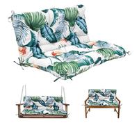 Warmiehomy 2/3 Seater Patio Swing Cushion with Backrest, Waterproof Garden Bench Cushion with Back, 120x100x8cm Comfortable Outdoor Bench Seat Cushion with Ties for Canopy Furniture, Leafage