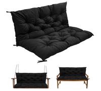 Warmiehomy 2/3 Seater Patio Swing Cushion with Backrest, Waterproof Garden Bench Cushion with Back, 120x100x8cm Comfortable Outdoor Bench Seat Cushion with Non-Slip Straps for Canopy Furniture, Black