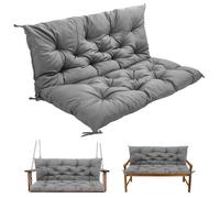 Warmiehomy 2/3 Seater Patio Swing Cushion with Backrest, Waterproof Garden Bench Cushion with Back, 120x100x8cm Comfortable Outdoor Bench Seat Cushion with Non-Slip Straps for Canopy Furniture, Grey