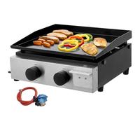 Warmiehomy 2 Burner Portable Gas BBQ Barbecue Grill, Small Gas BBQ Grill Ceramic Coated Cast Iron Plate with Built-in Thermometer for Outdoor Camping Cooking, 45x46x21cm