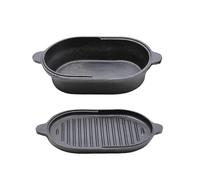 Warmiehomy 2 in 1 Cast Iron Pot,2L Oval Dutch Oven with Lid,Non-stick Skillet Pan and Pot Set for Cooking Baking Frying,23cm