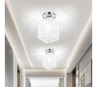 Warmiehomy 2 Pack Crystal Chandeliers Ceiling Light,11cm Modern LED Ceiling Lights Living Room,E27 Flush Mount Ceiling Lighting for Bedroom Kitchen Hallway Office,Chrome