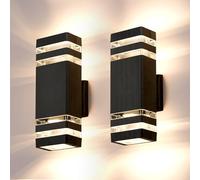 Warmiehomy 2 Pack Outdoor Wall Lights Mains Powered, IP67 Waterproof Up Down Outside Lights, GU10 LED Porch Front Door Light, Modern Lighting Aluminum Black External Lights Sconce Lamp for House, 29cm