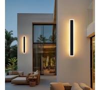 Warmiehomy 2 Pack Outdoor Wall Lights, Modern LED Long Wall Lamp, IP67 Waterproof Outside Lights Mains Powered, 3000K Aluminum Black Exterior & Indoor Wall Light for Garden Porch Hallway Garage, 60cm