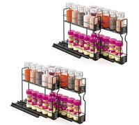 Warmiehomy 2 Pack Spice Rack Pull Out Spice Rack for Inside Cupboard, Black Kitchen Spice Rack Organiser Vertical Slide Out Cabinet Caddy Organiser Rack Metal Seasoning Rack Free Standing
