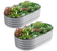 Warmiehomy 2 Packs 160x80x42cm Extra Large Raised Beds for Garden, Metal Planter Box Outdoor with Reinforced Rods, Rounded Galvanised Bottomless Raised Beds for Vegetables, Flowers and Herbs, Silver