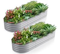 Warmiehomy 2 Packs 240x80x42cm Raised Garden Bed Kit, Metal Planter Box Outdoor with Reinforced Rods, Rounded Galvanised Bottomless Raised Beds for Vegetables, Garden, Flowers and Herbs, Silver
