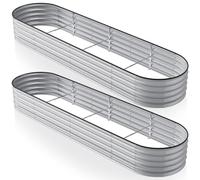 Warmiehomy 2 Packs 320x80x42cm Raised Garden Bed Kit, Metal Planter Box Outdoor with Reinforced Rods, Rounded Galvanised Bottomless Large Raised Flower Beds for Garden Plants, Silver