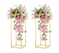 Warmiehomy 2 Pcs Gold Flower Stand, 80cm Tall Wedding Centerpieces Vase, Metal Rectangular Flower Stand for Wedding Table Decor, Flower Display Rack Decorations for Events Reception, Birthday Party