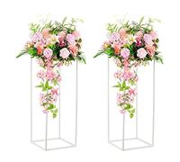 Warmiehomy 2 Pcs White Flower Stand, Rectangular Wedding Centrepieces for Tables, 80cm Tall Geometric Flower Plant Stand, Metal Vase for Wedding Table Party Living Room Birthday Decoration