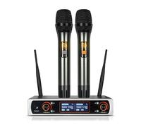 Warmiehomy 2 Wireless Microphones, UHF Dual Cordless Metal Dynamic Mic System, Karaoke Microphone with Rechargeable Receiver, Karaoke Mic for Singing, Speech, Party, Home KTV, Wedding, Outdoor Events