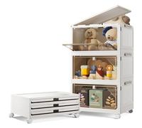 Warmiehomy 20L*3 Tier Stackable Storage Boxes with Lid, Flip-Door Plastic Storage Boxes on Wheels, Foldable Collapsible Plastic Drawers Folding Bins Containers for Home Wardrobe Office Organisation