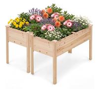 Warmiehomy 2Pc Raised Garden Bed with Bed Liner, Natural | Wooden Elevated Outdoor Planter Box with Legs for Vegetables, Flowers, Herbs, 110.5 X 59 X 76.5 cm