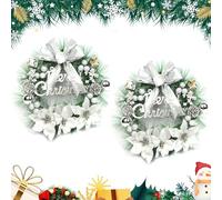 Warmiehomy 2PCS 30cm Christmas Wreath With Bows for Front Door - Outdoor New Year Festival Decor, Silver