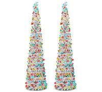 Warmiehomy 2PCS 5ft/150cm Collapsible Christmas Tree Glittering Pencil Christmas Trees with Sequin Artificial Pop up Tinsel Tree Christmas Decorations for Apartment, Home, Store, Office, Silver
