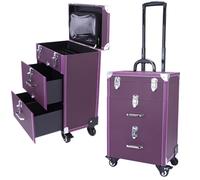 WarmieHomy 3 in 1 Lockable Makeup Trolley Professional Rolling Beauty Nail Case Organizer Storage Box with 2 Drawers, Hairdressing Trolley Gift for Mothering Sunday Purple