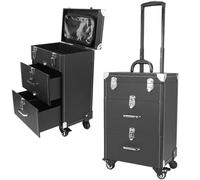 WarmieHomy 3 in 1 Lockable Makeup Trolley Professional Rolling Beauty Nail Case Organizer Storage Box with 2 Drawers, Hairdressing Trolley Gift for Mothering Sunday Black
