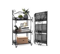 Warmiehomy 3 Tier Metal Storage Shelves Foldable Kitchen Storage Unit Shelving Units for Storage, Space Saving Folding Shelves Plant Stand Pan Rack Corner Unit for Kitchen Garden Patio