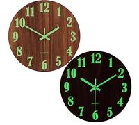 Warmiehomy 30cm/12inch Luminous Wooden Wall Clock with Night Light, Silent Non-Ticking Modern Round Hanging Clock for Kitchen, Living Room, Home Office, Brown