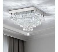 Warmiehomy 35cm Crystal Chandeliers Ceiling Light, Modern Flush Crystal Ceiling Light with Clear K9 Crystals,40W,Cool White,Square LED Crystal Chandelier for Living Room Dining Room Bedroom Hallway