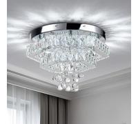 Warmiehomy 38cm Crystal LED Ceiling Light,2-Tiers Crystal Chandelier with K9 Crystal,36W,Flush Mount Chandelier Ceiling Light for Living Room Bedroom Hallway(6500K Cool White)