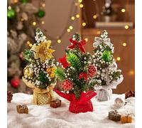 Warmiehomy 3PCS Samll Table Top Christmas Trees 7.8in/20cm Indoor Red & Gold & Silver Baubles Xmas Decorations Mini Artificial Christmas Tree for Home Office Desk Top Christmas Decor