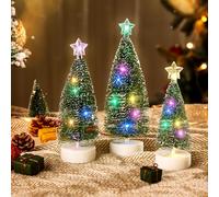 Warmiehomy 3pcs Small Christmas Tree with Lights Table Top Artificial Christmas Trees Decorations Christmas Ornaments Baubles LED Xmas Trees for Office Living Room Bedroom Home Decor, 4 Colour Light