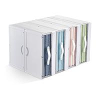 Warmiehomy 4 Pack Plastic Bedding Storage Foldable Bed Sheet Organiser with Handle, Unique Bedsheet Organiser Storage Boxes with Latch for Queen King Sheets Duvet Cover Set Blanket Clothes