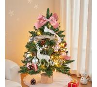 Warmiehomy 40CM Artificial Mini Christmas Tree Tabletop Pine Trees Potted Xmas Tree with Christmas Ball Pine Cone and Star for Christmas Home Office Table Decorations (Pink)