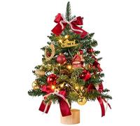 Warmiehomy 40CM Artificial Mini Christmas Tree Tabletop Pine Trees Potted Xmas Tree with Christmas Ball Pine Cone and Star for Christmas Home Office Table Decorations (Red)