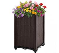 Warmiehomy 40L Garden Raised Bed, 30x30x49cm Elevated Planter Box PP, Indoor/Outdoor Raised Planter with Drainage Holes for Growing Flowers, Herbs and Vegetables, Brown