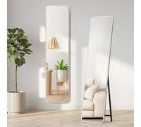Warmiehomy 40X160cm Rectangular Full Length Mirror, Wooden Frame Standing Full Body Mirror, Hanging or Leaning Against Wall for Bedroom Cloakroom Living Room, White
