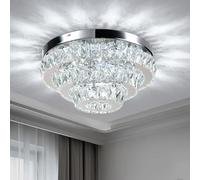 Warmiehomy 42cm Crystal Chandelier, Modern Crystal Ceiling Light 3 Layers,42W,Round Flush Mount LED Ceiling Light with K9 Crystals for Living Room Bedroom Dining Room Hallway(6500K Cool White)