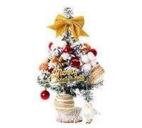 Warmiehomy 45cm Mini Christmas Tree with Yellow Bows, Snow Flocked Artificial Tabletop Xmas Tree with Red Balls, Cotton and Snow Doll with White Base for Indoor Christmas Decor