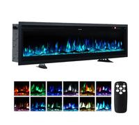 WarmieHomy 50inch/127cm Electric Fire Insert/Wall Mounted/Freestanding Electric Fireplace with Remote Control, 9 LED Color Flame Effect Media Wall Fire, 2 Heat Modes 900W&1800W, Crystal & Log Set