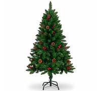 Warmiehomy 5ft/1.5m Christmas Tree with Realistic Pine Cones & Red Berries | 380 Tips Artificial Xmas Tree with Foldable Metal Stand for Indoor Outdoor Ideal Christmas Decor, Green