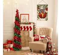 Warmiehomy 5ft/150cm Artificial Collapsible Pop up Christmas Tree | Glittering Pencil Christmas Trees with Sequin, Christmas Decorations Tinsel Tree for Home, Store, Office, Red & Green, 1pcs