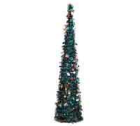Warmiehomy 5ft/150cm Artificial Collapsible Pop up Christmas Tree | Glittering Pencil Christmas Trees with Sequin, Christmas Decorations Tinsel Tree for Home, Store, Office, Dark Green, 1pcs