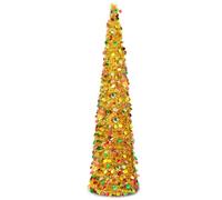 Warmiehomy 5ft/150cm Collapsible Christmas Tree Glittering Pencil Christmas Trees with Sequin Artificial Pop up Tinsel Tree Christmas Decorations for Home, Store, Office, Golden