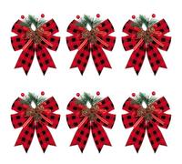 Warmiehomy 6 Pieces Christmas Bows Red Christmas Tree Decorations Bows for Gift Wrapping Christmas Tree Wreath Present Decorations Outdoor Indoor Christmas Tree Bow Ornaments Decor, Black Red Plaid
