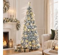 Warmiehomy 6ft/1.8m Flocked Pop-Up Christmas Tree for Xmas Decor, Silver | Simple flocked pop-up design christmas tree, ideal indoor outdoor festive decor for home, hall and party display, 180*70CM