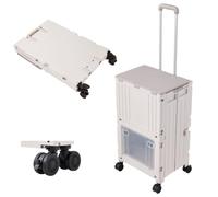 Warmiehomy 72L Foldable Shopping Trolley on 4 Wheels, 2 Tier Boot Cart with Lid, Portable Storage Utility Cart with Transparent Door, Telescopic Handle for Festival, Camping, Garden(White Grey)