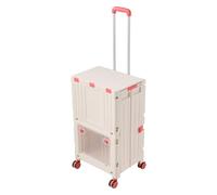 Warmiehomy 72L Shopping Trolley 2 Tier Foldable Boot Cart with 4 Wheels and Lid Portable Storage Utility Cart with Transparent Door, Telescopic Handle for Festival, Camping, Garden(Cream White)